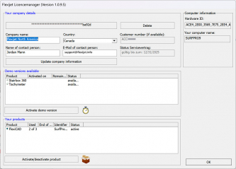 FlexiCAD Licensemanager window