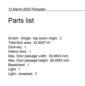 PDF output showing parts list thumbnail